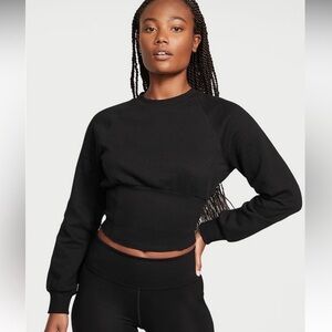 Victoria’s Secret Cotton Fleece Corset Crewneck Black Size Small Top